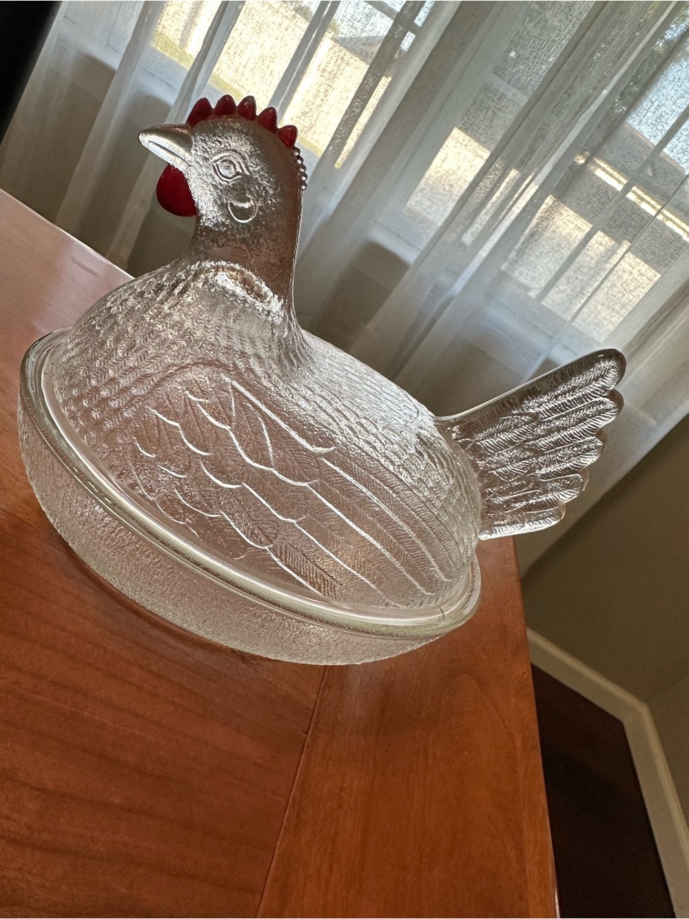 Vintage Indiana Glass Glads Hen on Nest Covered Dish Red Comb Clear Frosted